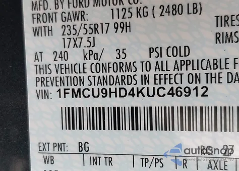 2019 Ford Escape Sel z USA, uszkodzony, nr VIN 1FMCU9HD4KUC46912